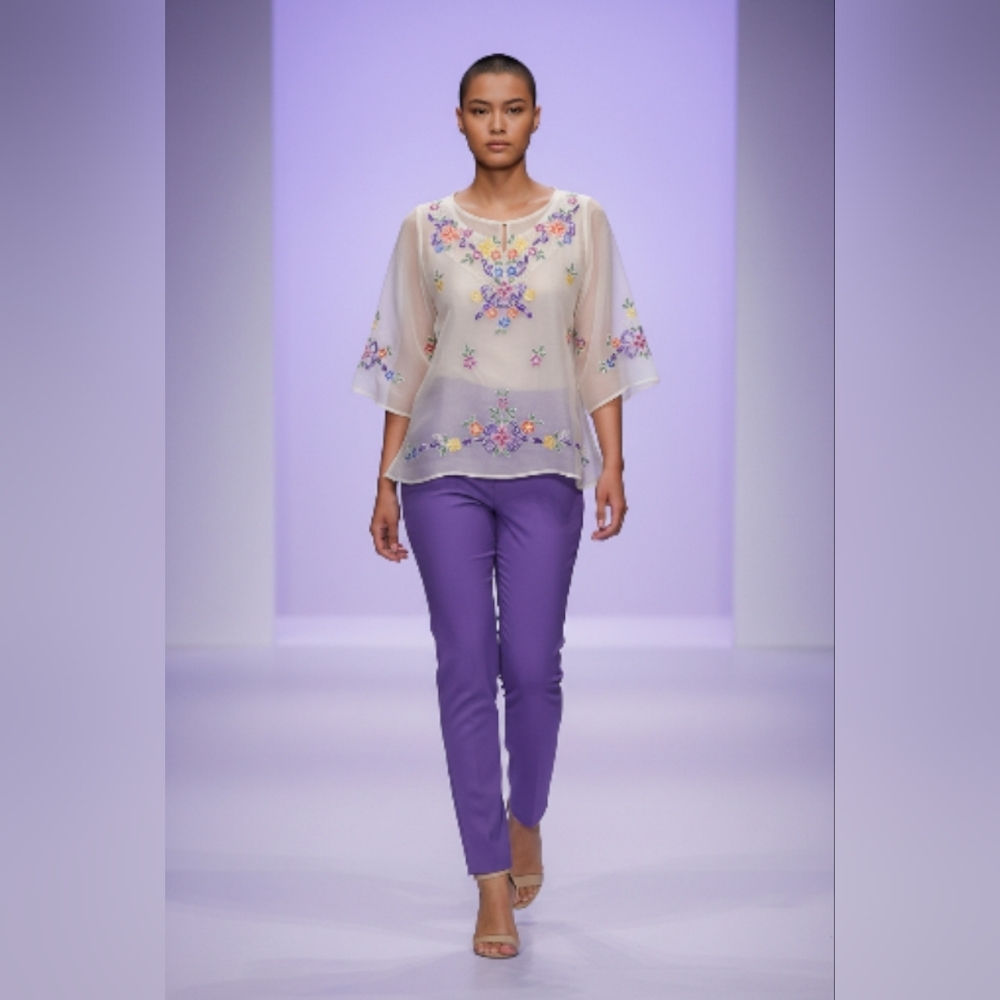 Handmade & Hand-Painted Ambel Floral Kimona / Barong Tagalog Blouse